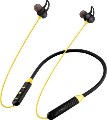 WECOOL NECKBAND WIRELESS HEADPHONES WITH 12 HOURS PLAY TIME BLUETOOTH HEADSET  (YELLOW, BLACK, IN THE EAR)