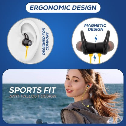 WECOOL NECKBAND WIRELESS HEADPHONES WITH 12 HOURS PLAY TIME BLUETOOTH HEADSET  (YELLOW, BLACK, IN THE EAR)