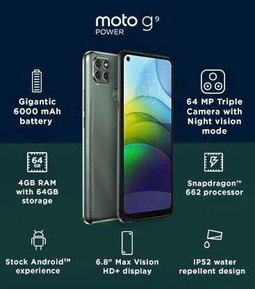 MOTOROLA G9 Power (Metallic Sage, 64 GB)  (4 GB RAM)
