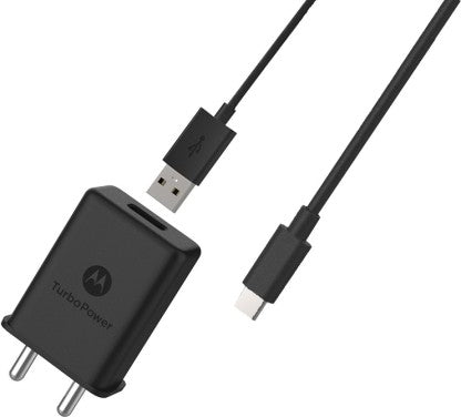 MOTOROLA 15 W QUALCOMM 3.0 3 A MOBILE QUALCOMM 3.0 TURBOPOWER WALL CHARGER WITH USB-C DATA CABLE CHARGER 15 W 3 A CHARGER WITH DETACHABLE CABLE  (BLACK, CABLE INCLUDED)