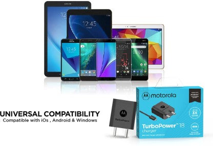 MOTOROLA 18 W QUICK CHARGE 3 A MOBILE SJSC54 QUALCOMM 3.0 TURBO POWER 18W WITH MICRO USB DATA CABLE CHARGER WITH DETACHABLE CABLE  (BLACK)