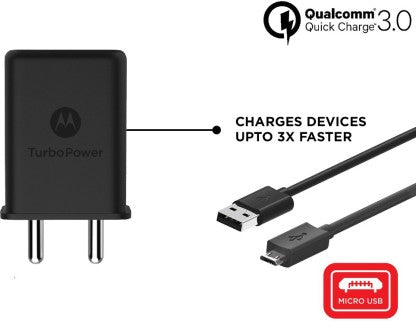 MOTOROLA 15 W 2.4 A MOBILE SJ5991 QUALCOMM 3.0 TURBOPOWER 15W 3.0 A CHARGER WITH DETACHABLE CABLE  (BLACK, CABLE INCLUDED)