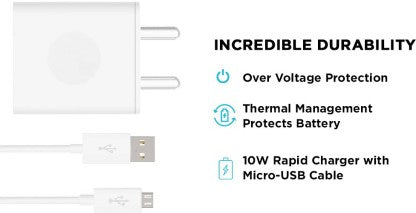 MOTOROLA 10 W 2 A MOBILE USB RAPID CHARGER WITH MICRO-USB DATA CABLE FAST CHARGING CHARGER WITH DETACHABLE CABLE  (WHITE, CABLE INCLUDED)
