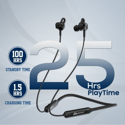 WECOOL N1 NECKBAND WITH 25 HOURS PLAYBACK,FASTCHARGING AND 13MM DRIVER,MAGNETIC EARBUDS BLUETOOTH HEADSET  (BLACK, IN THE EAR)