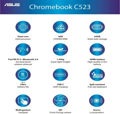ASUS CHROMEBOOK FLIP TOUCH CELERON DUAL CORE - (4 GB/64 GB EMMC STORAGE/CHROME OS) C523NA-A20303 CHROMEBOOK  (15.6 INCH, SILVER, 1.69 KG)