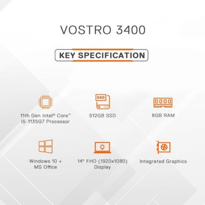 DELL VOSTRO CORE I5 11TH GEN - (8 GB/512 GB SSD/WINDOWS 10) VOSTRO 3000 THIN AND LIGHT LAPTOP  (14 INCH, ACCENT BLACK, 1.58 KG, WITH MS OFFICE)
