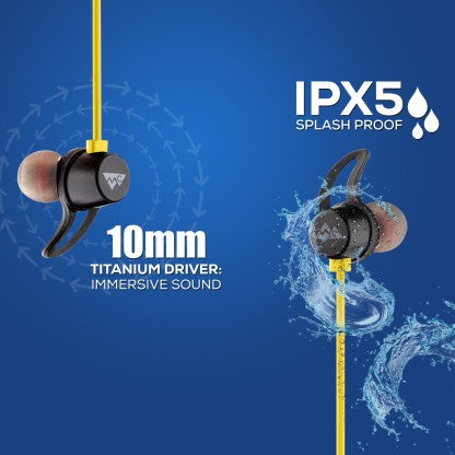 WECOOL NECKBAND WIRELESS HEADPHONES WITH 12 HOURS PLAY TIME BLUETOOTH HEADSET  (YELLOW, BLACK, IN THE EAR)