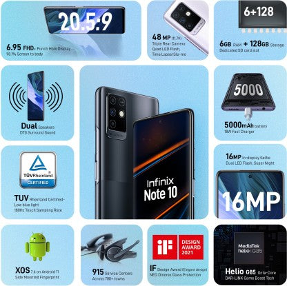 INFINIX NOTE 10 (95° BLACK, 128 GB)  (6 GB RAM)[Like New]