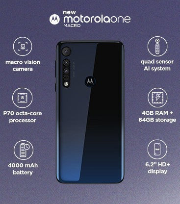 MOTOROLA ONE MACRO (SPACE BLUE, 64 GB)  (4 GB RAM)