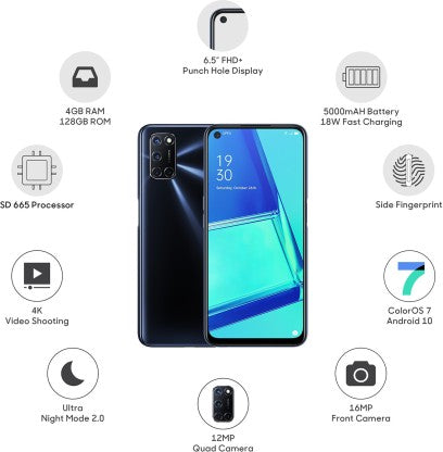 OPPO A52 (Twilight Black, 128 GB)  (4 GB RAM)