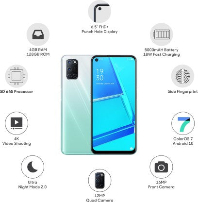 OPPO A52 (Stream White, 128 GB)  (4 GB RAM)