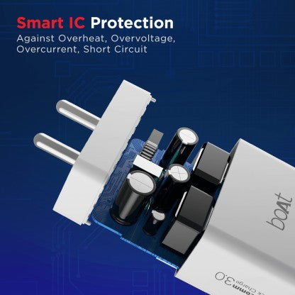 BOAT 36 W QUICK CHARGE 3 A MULTIPORT MOBILE WCD 36W DUAL QC(WITH TYPE-C) CHARGER WITH DETACHABLE CABLE  (WHITE, CABLE INCLUDED)