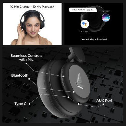 BOAT ROCKERZ 450 PRO WITH UPTO 70 HOURS PLAYBACK BLUETOOTH HEADSET  (LUSCIOUS BLACK, ON THE EAR)