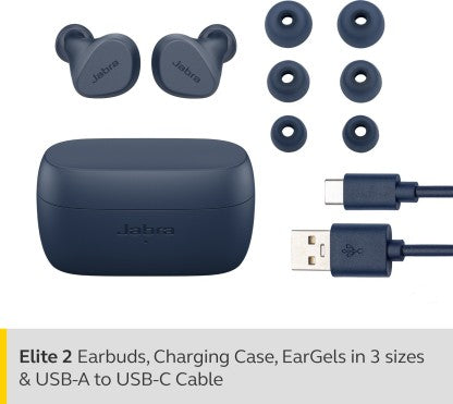 JABRA ELITE 2 WITH RICH BASS BLUETOOTH HEADSET  (NAVY, TRUE WIRELESS)