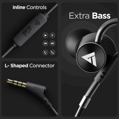 BOULT AUDIO BASSBUDS LOOP WIRED HEADSET  (BLACK, IN THE EAR)