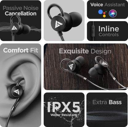 BOULT AUDIO BASSBUDS LOOP WIRED HEADSET  (BLACK, IN THE EAR)