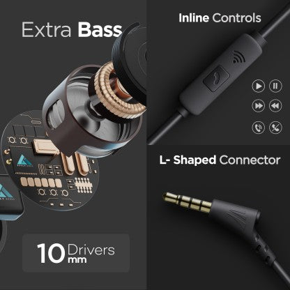 BOULT AUDIO BASSBUDS X1 WIRED HEADSET  (BLACK, IN THE EAR)
