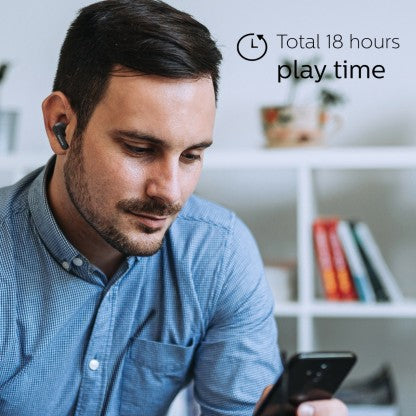 PHILIPS TAT2206BK TRUE WIRELESS (TWS EARBUDS) WITH IPX4 SPLASH-PROOF, 18HOURS PLAYTIME BLUETOOTH HEADSET  (BLACK, TRUE WIRELESS)