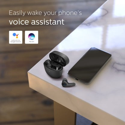 PHILIPS TAT2206BK TRUE WIRELESS (TWS EARBUDS) WITH IPX4 SPLASH-PROOF, 18HOURS PLAYTIME BLUETOOTH HEADSET  (BLACK, TRUE WIRELESS)