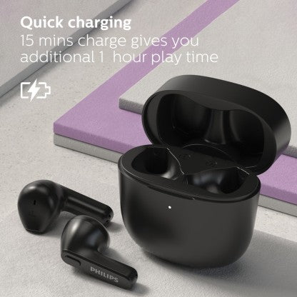 PHILIPS TAT2236BK TRUE WIRELESS (TWS EARBUDS) WITH IPX4 SPLASH-PROOF, 18HOURS PLAYTIME BLUETOOTH HEADSET  (BLACK, TRUE WIRELESS)