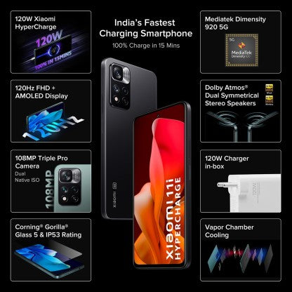 XIAOMI 11I HYPERCHARGE 5G (STEALTH BLACK, 128 GB)  (6 GB RAM) [Like New]