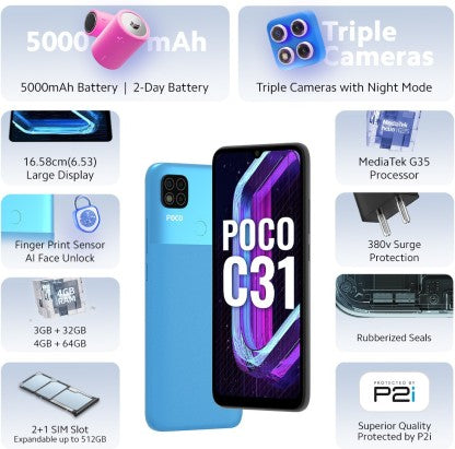POCO C31 (ROYAL BLUE, 64 GB)  (4 GB RAM)[Like New]