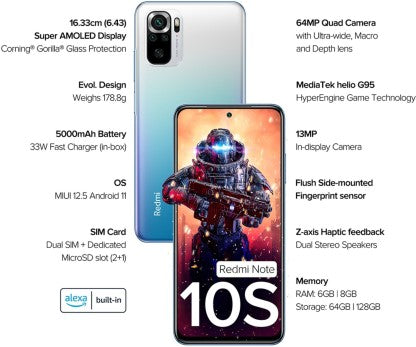 REDMI NOTE 10S (DEEP SEA BLUE, 128 GB)  (8 GB RAM) [Like New]