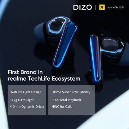 DIZO BY REALME TECHLIFE BUDS Z BLUETOOTH HEADSET  (ONYX, TRUE WIRELESS)