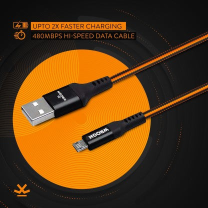WROGN MICRO USB CABLE 3.1 A 1 M AMRBD1M01  (COMPATIBLE WITH MOBILE, TABLET, BLACK, ORANGE)
