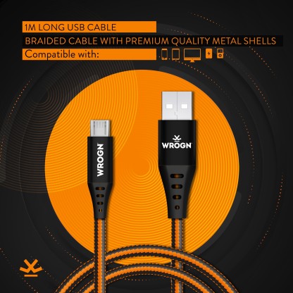 WROGN MICRO USB CABLE 3.1 A 1 M AMRBD1M01  (COMPATIBLE WITH MOBILE, TABLET, BLACK, ORANGE)