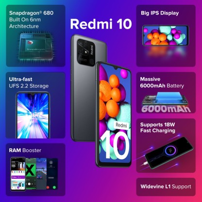 REDMI 10 (MIDNIGHT BLACK, 128 GB)  (6 GB RAM) [Like New]