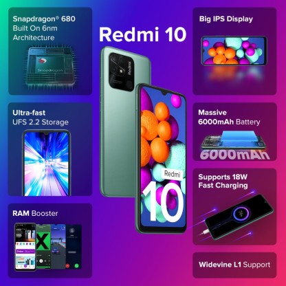 REDMI 10 (CARIBBEAN GREEN, 128 GB)  (6 GB RAM) [Like New]