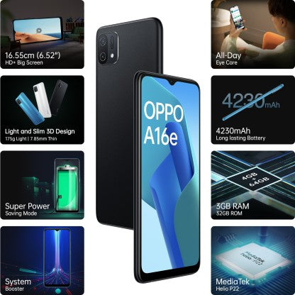 OPPO A16E (MIDNIGHT BLACK, 32 GB)  (3 GB RAM)