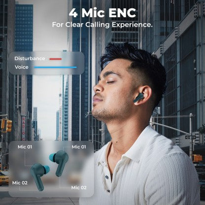DEFY GRAVITY ZEN WITH 4 MICS ENC, LOW LATENCY AND BRISK CHARGING BLUETOOTH HEADSET  (DARK CYAN, IN THE EAR)