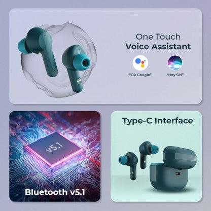 DEFY GRAVITY ZEN WITH 4 MICS ENC, LOW LATENCY AND BRISK CHARGING BLUETOOTH HEADSET  (DARK CYAN, IN THE EAR)