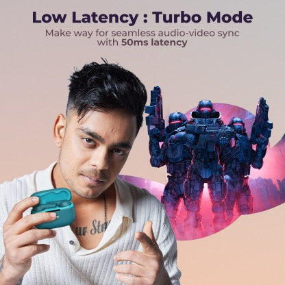 DEFY GRAVITY ZEN WITH 4 MICS ENC, LOW LATENCY AND BRISK CHARGING BLUETOOTH HEADSET  (DARK CYAN, IN THE EAR)