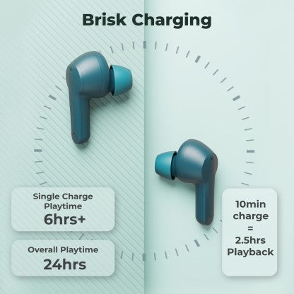 DEFY GRAVITY ZEN WITH 4 MICS ENC, LOW LATENCY AND BRISK CHARGING BLUETOOTH HEADSET  (DARK CYAN, IN THE EAR)