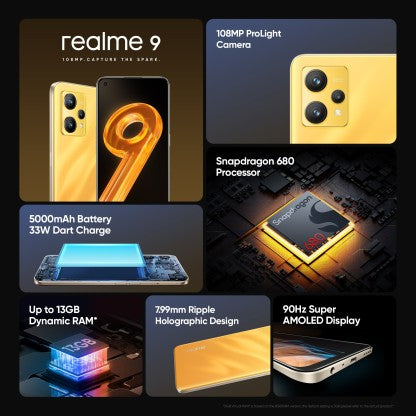 REALME 9 (SUNBURST GOLD, 128 GB)  (6 GB RAM) [Like New]