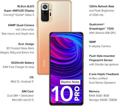 REDMI NOTE 10 PRO (VINTAGE BRONZE, 128 GB)  (6 GB RAM) [Like New]