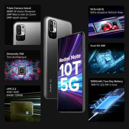 REDMI NOTE 10T 5G (GRAPHITE BLACK, 128 GB)  (6 GB RAM) [Like New]