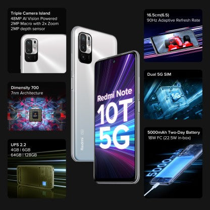 REDMI NOTE 10T 5G (CHROMIUM WHITE, 64 GB)  (4 GB RAM)