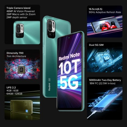 REDMI NOTE 10T 5G (MINT GREEN, 128 GB)  (6 GB RAM) [Like New]