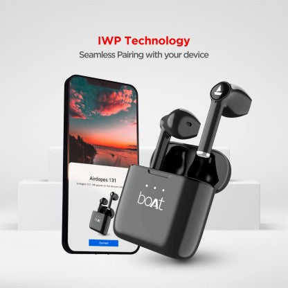 BOAT AIRDOPES 131 WITH UPTO 60 HOURS AND ASAP CHARGE BLUETOOTH HEADSET  (ACTIVE BLACK, TRUE WIRELESS)