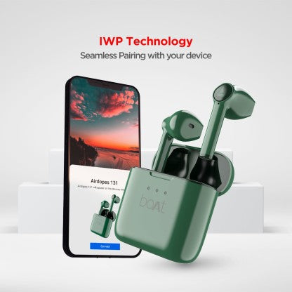 BOAT AIRDOPES 131 WITH UPTO 60 HOURS AND ASAP CHARGE BLUETOOTH HEADSET  (VIPER GREEN, TRUE WIRELESS)