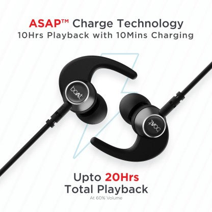 BOAT ROCKERZ 235 PRO WITH UPTO 20 HOURS PLAYBACK AND ASAP CHARGE BLUETOOTH HEADSET  (ACTIVE BLACK, IN THE EAR)