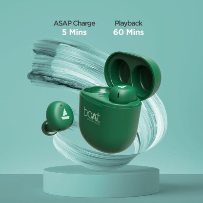 BOAT AIRDOPES 381 WITH UPTO 20 HOURS PLAYBACK AND ASAP CHARGE BLUETOOTH HEADSET  (ARMY GREEN, IN THE EAR)