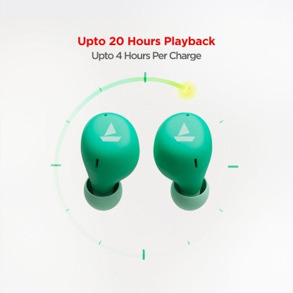 BOAT AIRDOPES 381 WITH UPTO 20 HOURS PLAYBACK AND ASAP CHARGE BLUETOOTH HEADSET  (MINT GREEN, IN THE EAR)