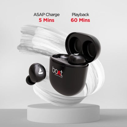 BOAT AIRDOPES 381 WITH UPTO 20 HOURS PLAYBACK AND ASAP CHARGE BLUETOOTH HEADSET  (BLACK, IN THE EAR)