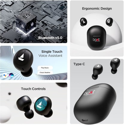 BOAT AIRDOPES 381 WITH UPTO 20 HOURS PLAYBACK AND ASAP CHARGE BLUETOOTH HEADSET  (BLACK, IN THE EAR)