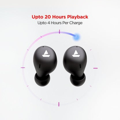 BOAT AIRDOPES 381 WITH UPTO 20 HOURS PLAYBACK AND ASAP CHARGE BLUETOOTH HEADSET  (BLACK, IN THE EAR)